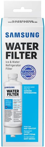 SAMSUNG Genuine Filter for Refrigerator Water and Ice, Carbon Block Filtration, Reduces 99% of Harmful Contaminants for Clean, Clear Drinking Water, 6-Month Life, HAF-QIN/EXP, 1 Pack
