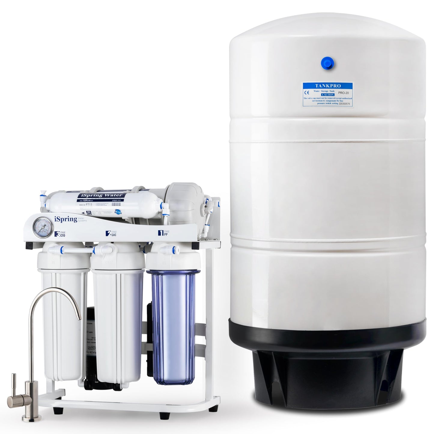 iSpring RCS5T Commercial Tankless Reverse Osmosis RO Water Filter System with 1.5:1 Pure to Drain Ratio, Pressure Gauge