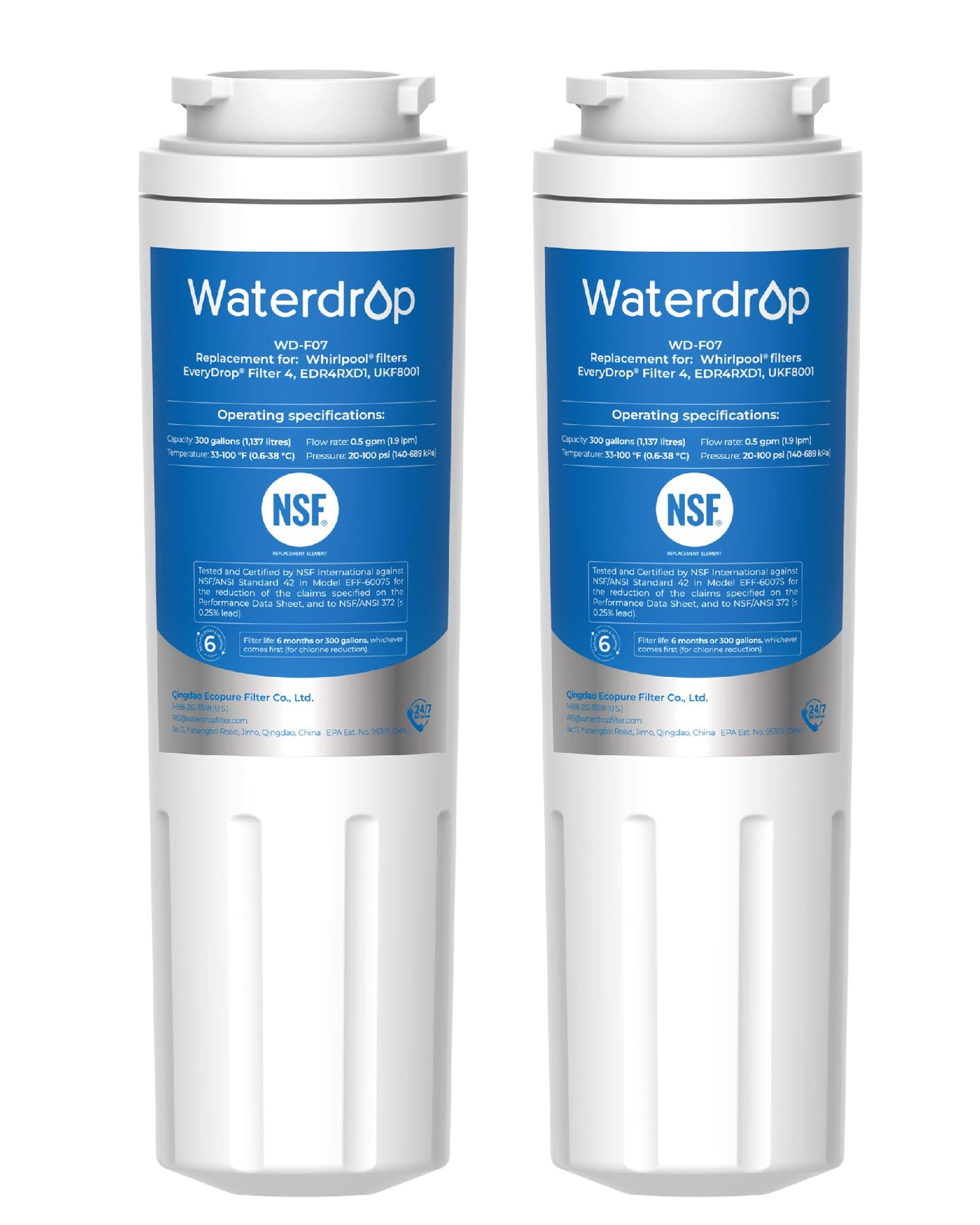 Waterdrop EDR4RXD1 Replacement for EveryDrop® Filter 4, Whirlpool® UKF8001, 4396395, Maytag® UKF8001AXX-200, UKF8001AXX-750, WD-F07, Refrigerator Water Filter, 3 Filters